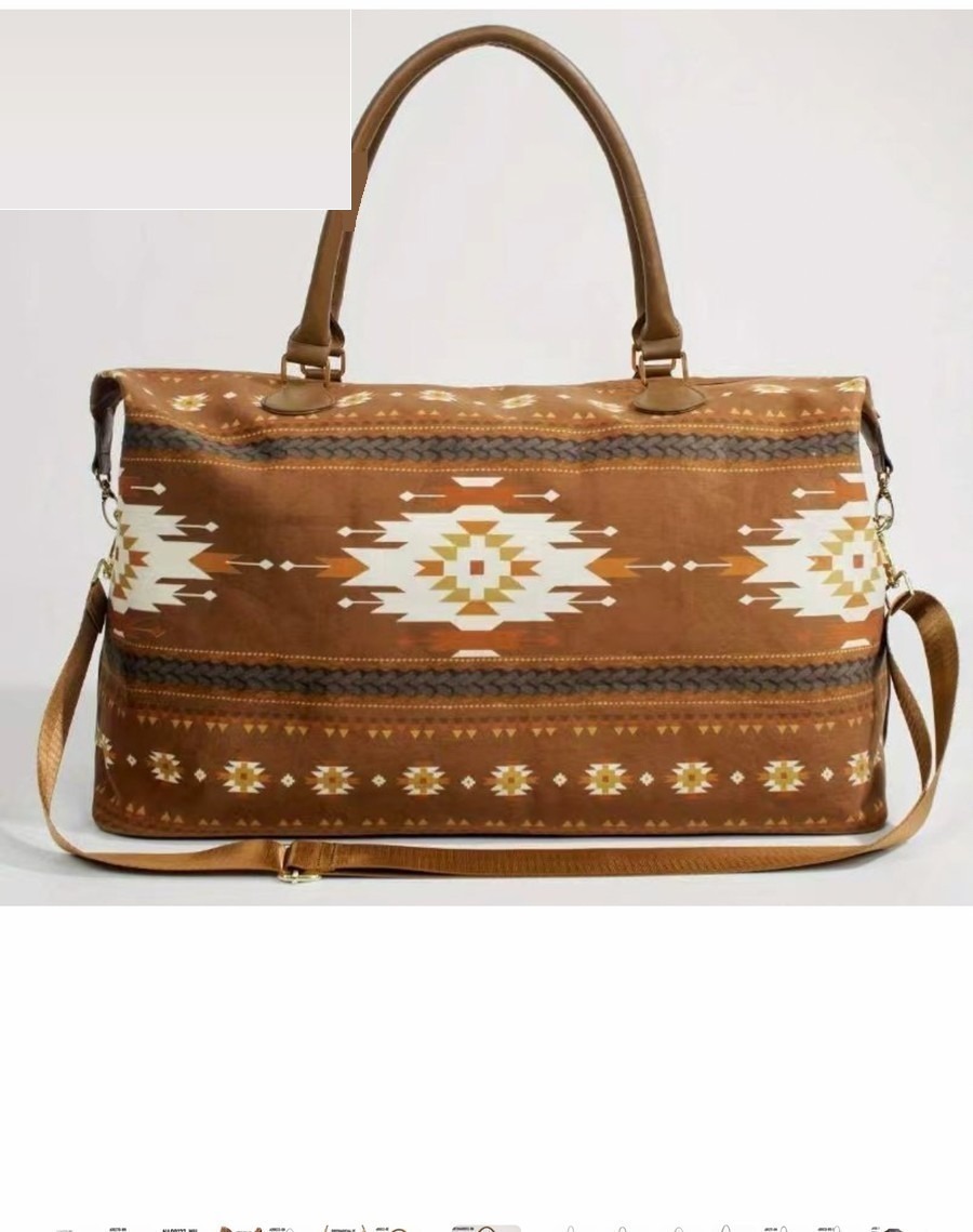 Aztec print weekender bag in cognac