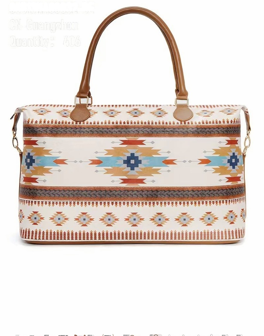 Aztec print weekender bag in sand