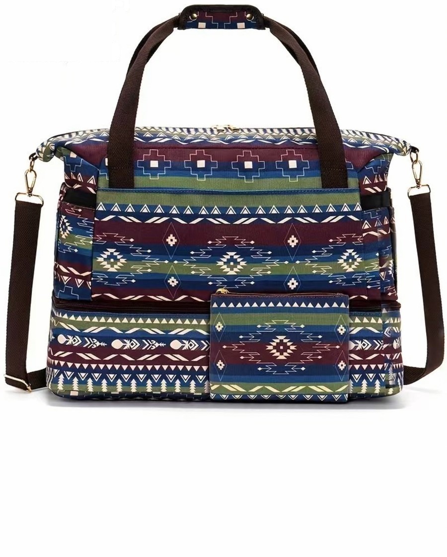 Patterned weekender bag with matching pouch