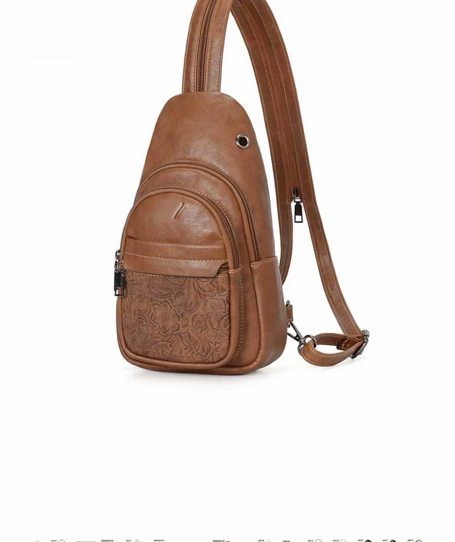 Sling backpack in cognac